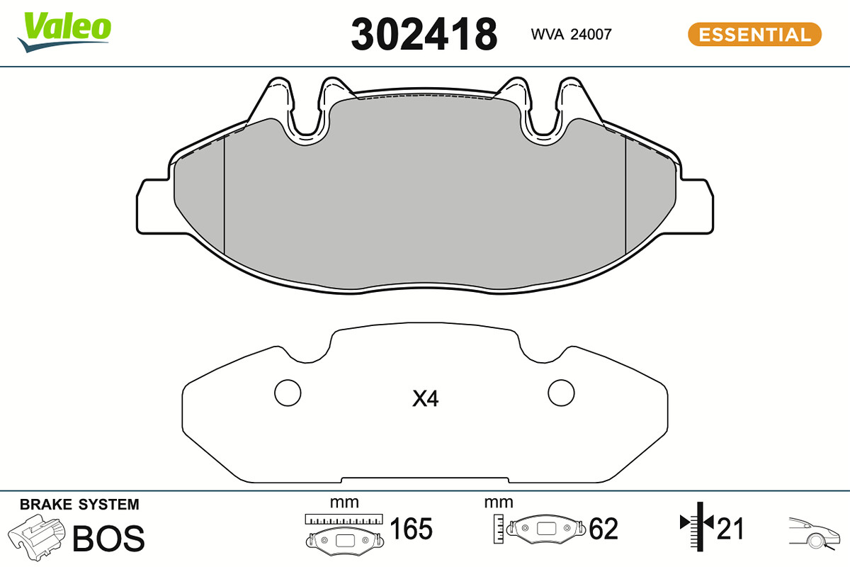 Jeu de 4 plaquettes de frein VALEO ref. 302418